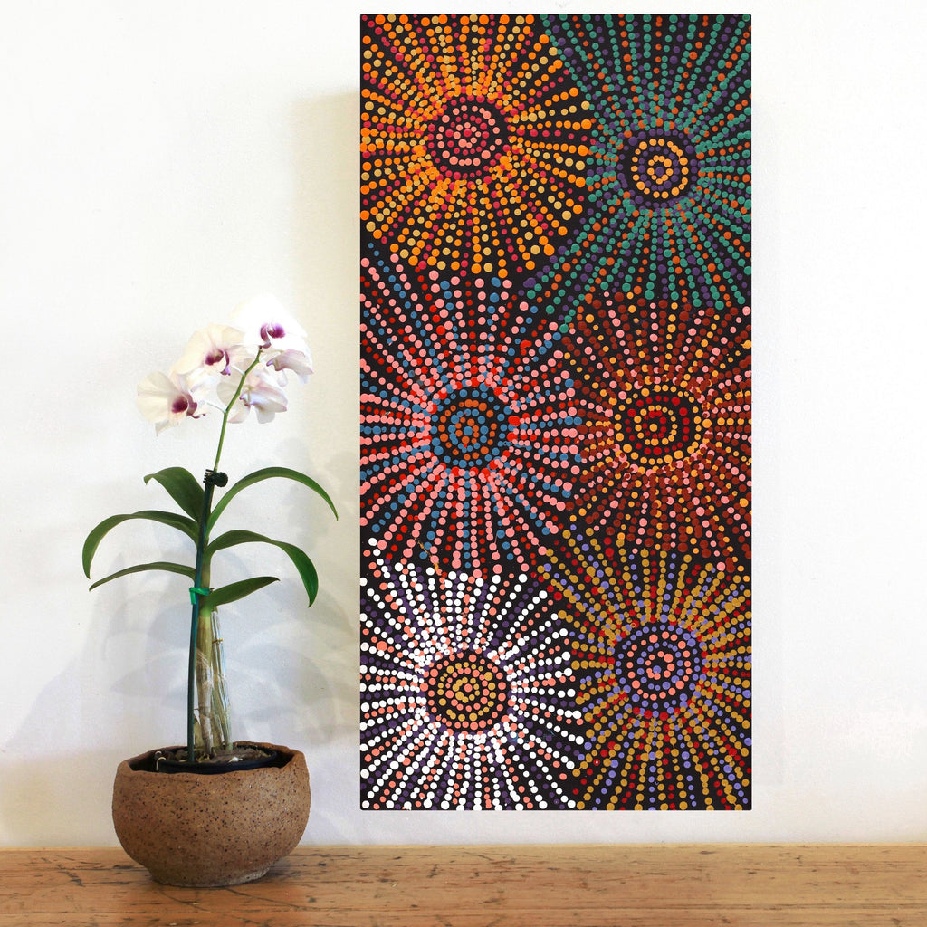 Aboriginal Artwork by Evelyn Nangala Robertson, Ngapa Jukurrpa - Puyurru, 61x30cm