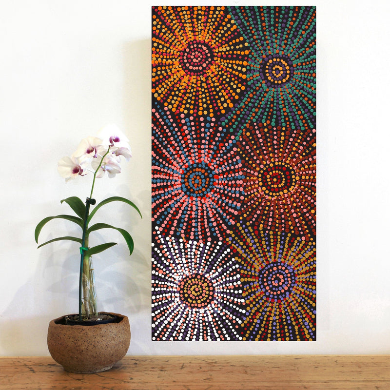 Aboriginal Artwork by Evelyn Nangala Robertson, Ngapa Jukurrpa - Puyurru, 61x30cm