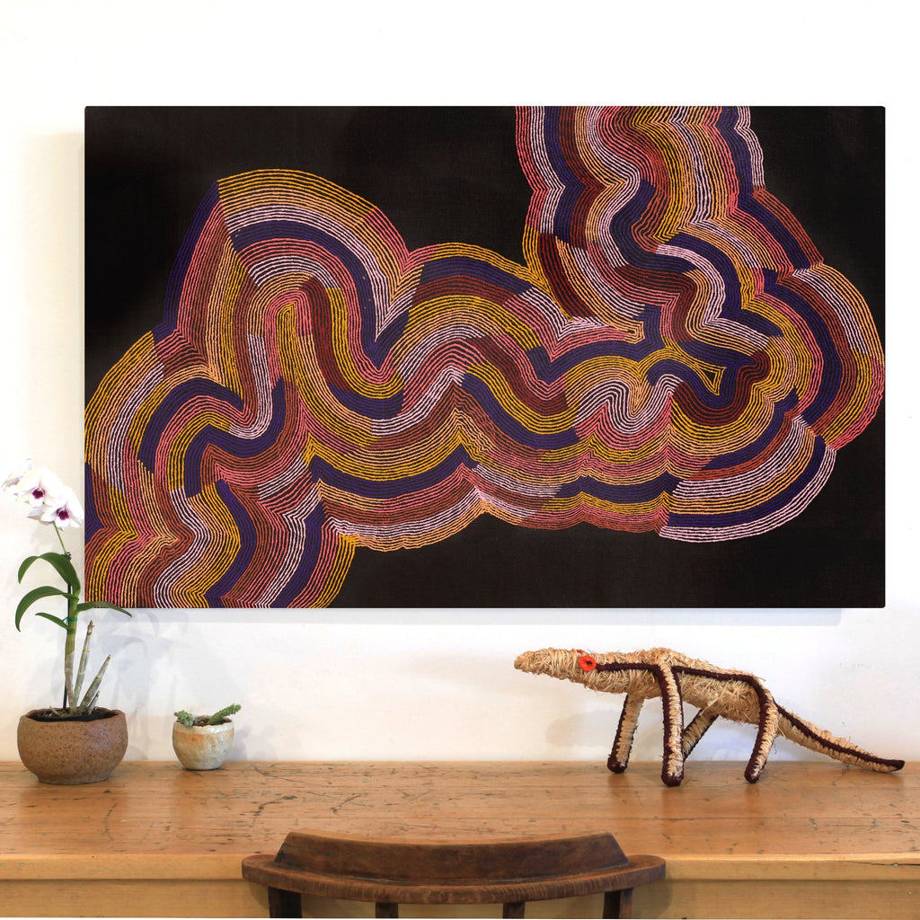 Aboriginal Artwork by Flora Nakamarra Brown, Mina Mina Jukurrpa, 122x76cm