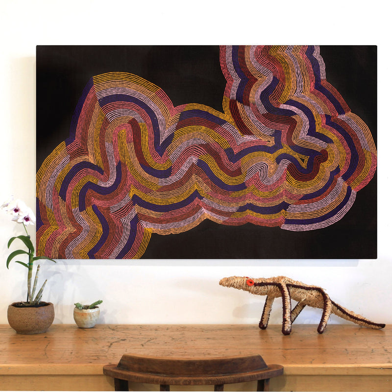 Aboriginal Artwork by Flora Nakamarra Brown, Mina Mina Jukurrpa, 122x76cm