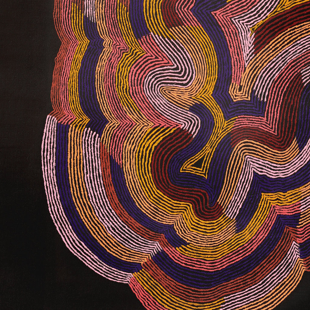 Aboriginal Artwork by Flora Nakamarra Brown, Mina Mina Jukurrpa, 122x76cm