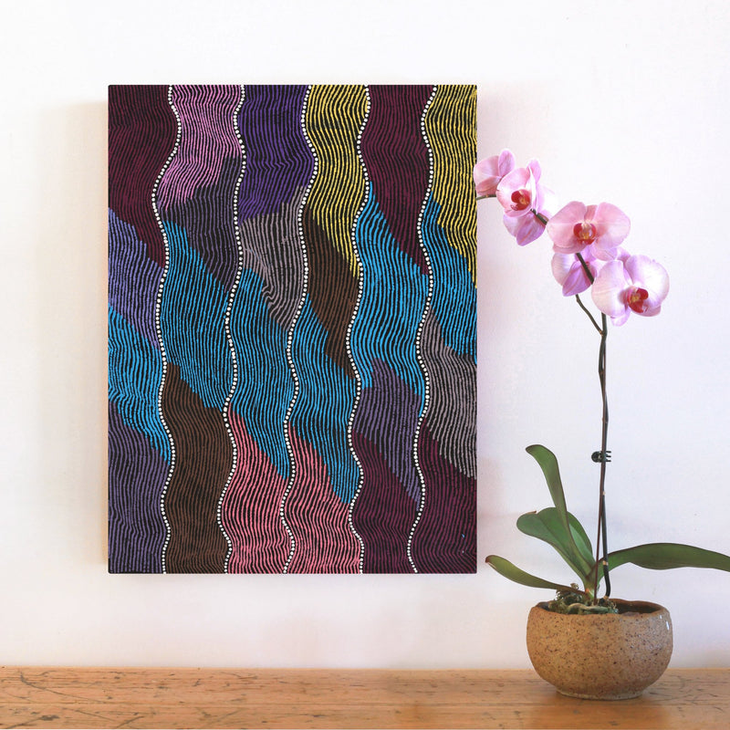 Aboriginal Artwork by Flora Nakamarra Brown, Mina Mina Jukurrpa, 61x46cm