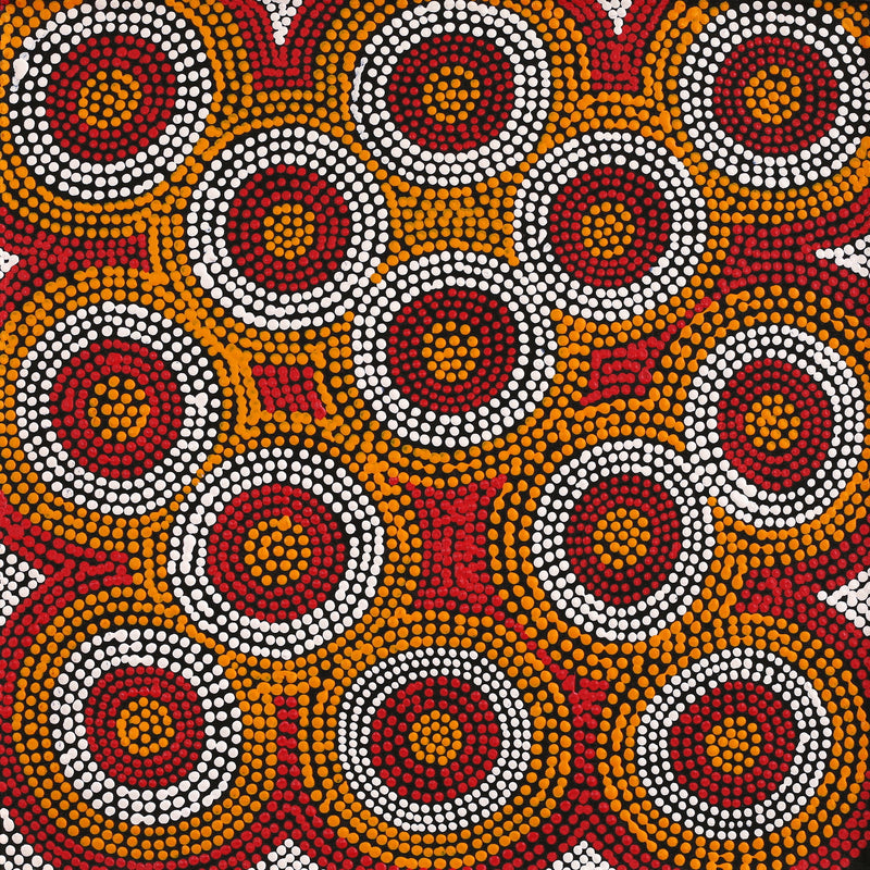 Aboriginal Artwork by Geraldine Napurrurla Wilson, Yawakiyi Jukurrpa (Native Currant Dreaming), 46x46cm
