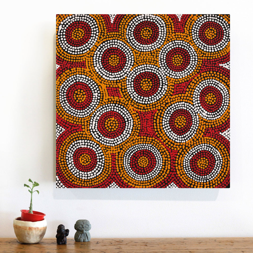 Aboriginal Artwork by Geraldine Napurrurla Wilson, Yawakiyi Jukurrpa (Native Currant Dreaming), 46x46cm - ART ARK®