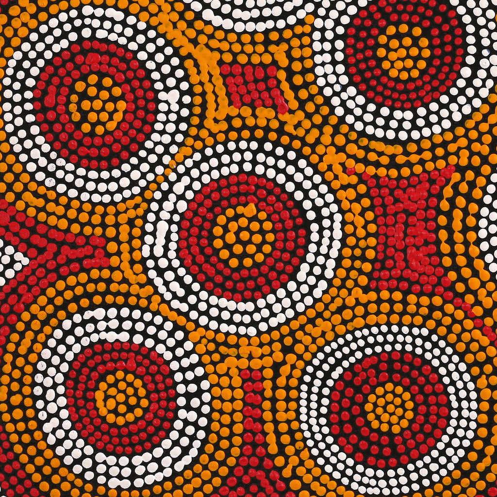 Aboriginal Art by Geraldine Napurrurla Wilson, Yawakiyi Jukurrpa (Native Currant Dreaming), 46x46cm - ART ARK®