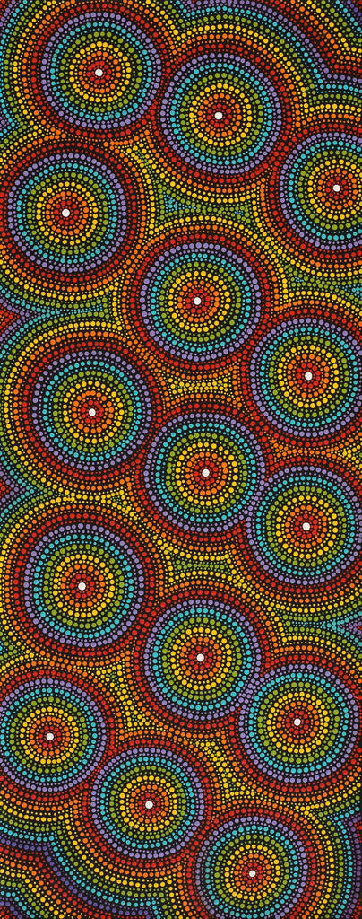 Aboriginal Art by Gwendolyn Nangala Martin, Ngapa Jukurrpa (Water Dreaming) - Puyurru, 76x30cm - ART ARK®