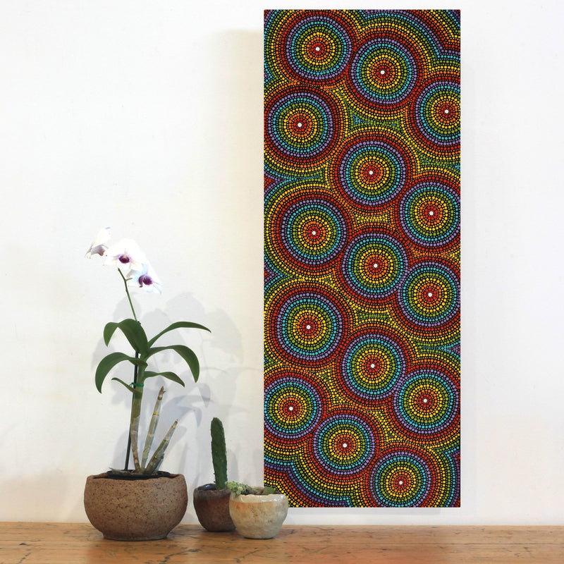 Aboriginal Artwork by Gwendolyn Nangala Martin, Ngapa Jukurrpa (Water Dreaming) - Puyurru, 76x30cm