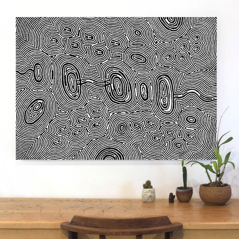 Aboriginal Artwork by Janelle Napurrurla Wilson, Janganpa Jukurrpa (Brush-tail Possum Dreaming) - Mawurrji, 107x76cm