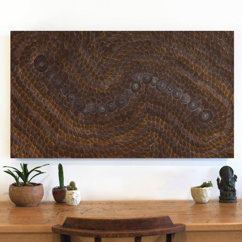 Aboriginal Artwork by Jason Japaljarri Woods, Watiya-warnu Jukurrpa (Seed Dreaming), 107x61cm