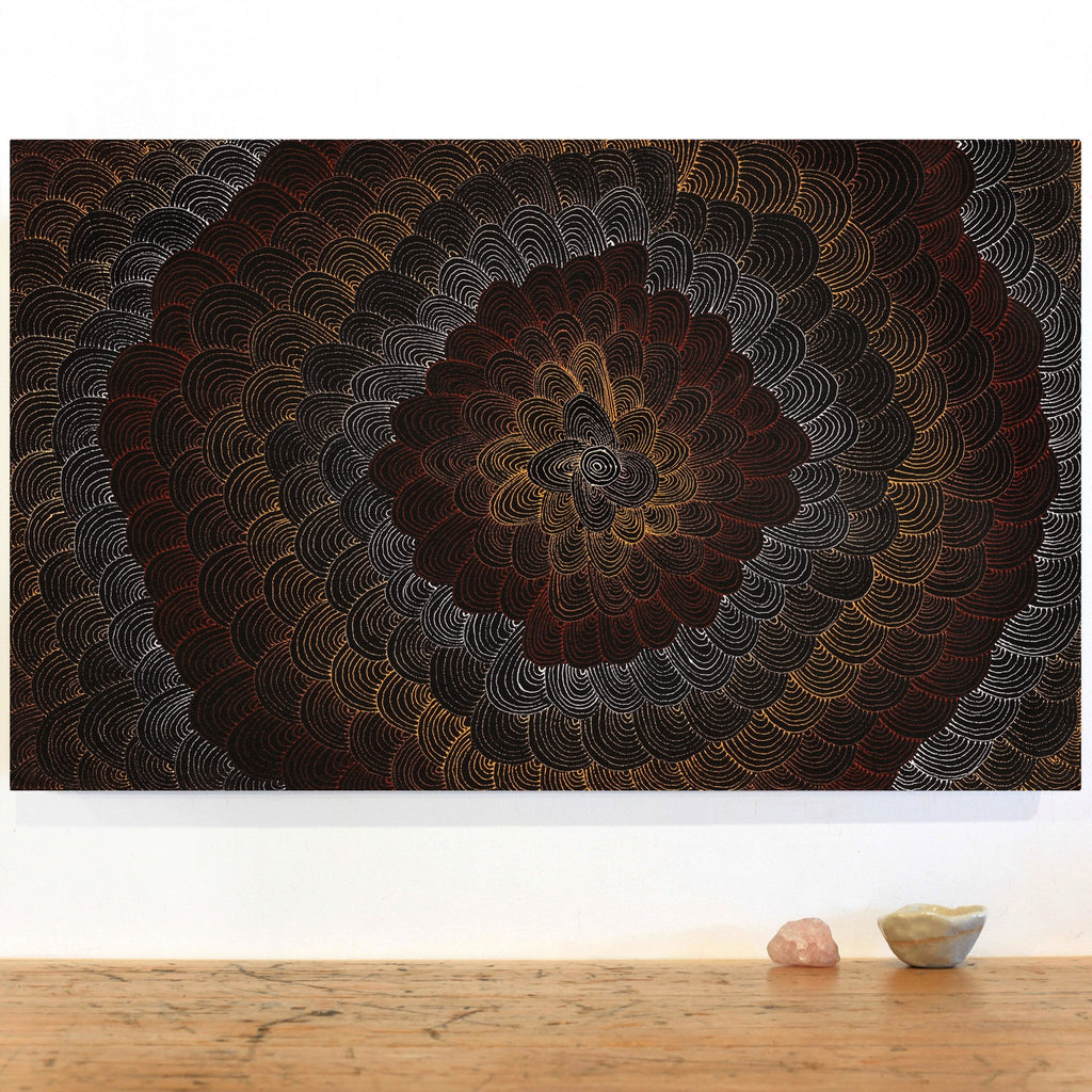Aboriginal Artwork by Jason Japaljarri Woods, Watiya-warnu Jukurrpa (Seed Dreaming), 76x46cm