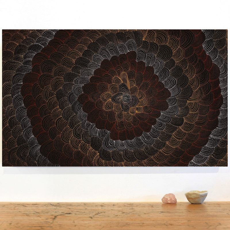 Aboriginal Artwork by Jason Japaljarri Woods, Watiya-warnu Jukurrpa (Seed Dreaming), 76x46cm