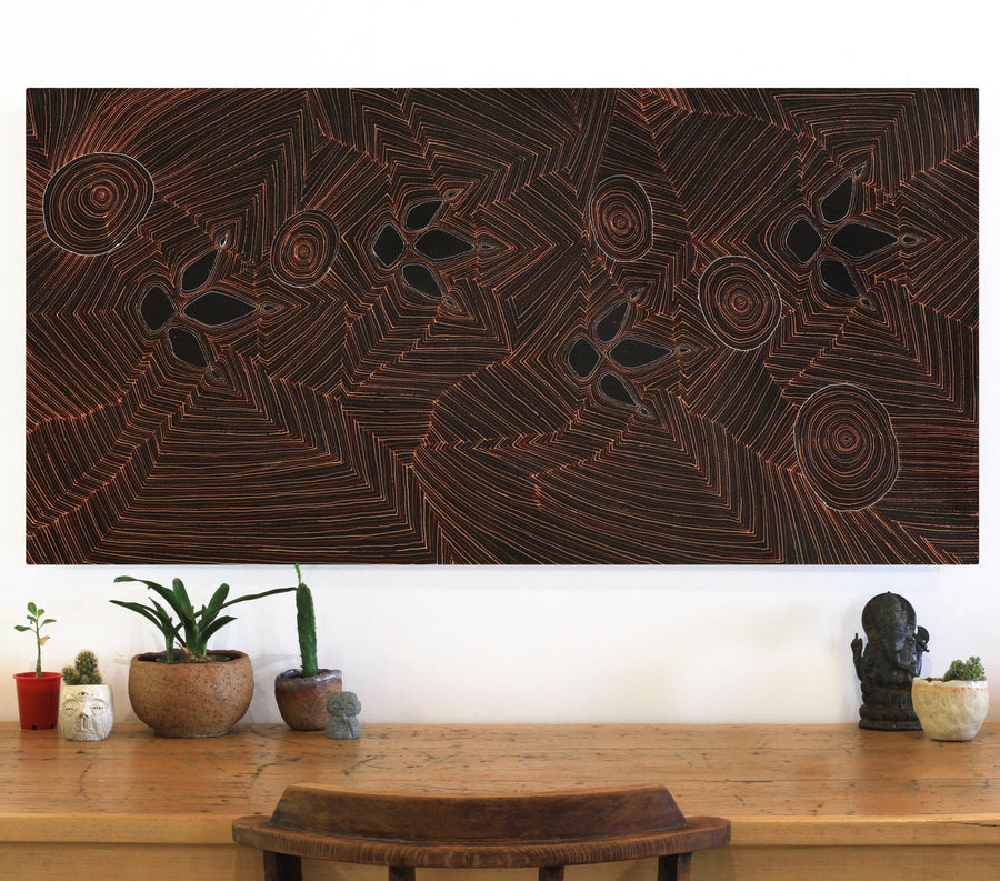 Aboriginal Artwork by Jason Japaljarri Woods, Yankirri Jukurrpa (Emu Dreaming) - Ngarlikirlangu, 122x61cm