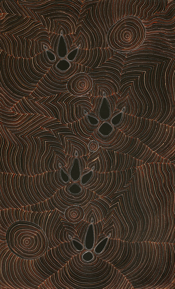 Aboriginal Artwork by Jason Japaljarri Woods, Yankirri Jukurrpa (Emu Dreaming) - Ngarlikirlangu, 76x46cm