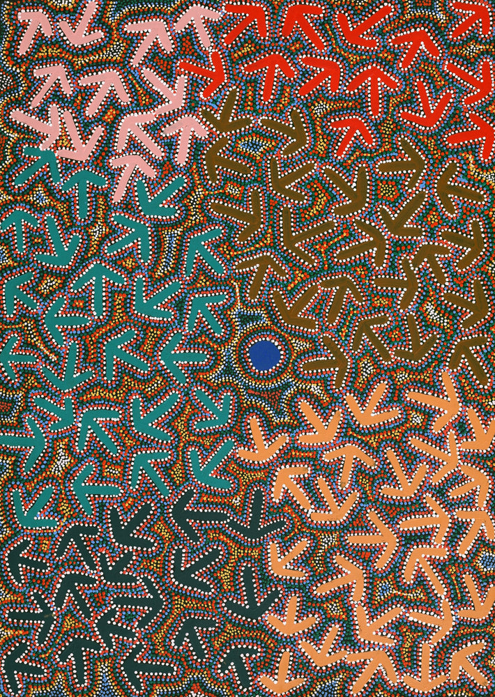 Aboriginal Artwork by Jeffrey Jangala Gallagher, Yankirri Jukurrpa (Emu Dreaming) - Ngarlikurlangu, 107x76cm