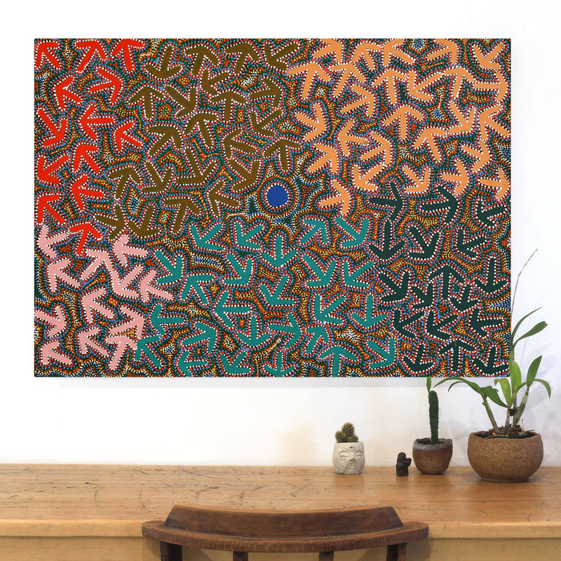 Aboriginal Artwork by Jeffrey Jangala Gallagher, Yankirri Jukurrpa (Emu Dreaming) - Ngarlikurlangu, 107x76cm