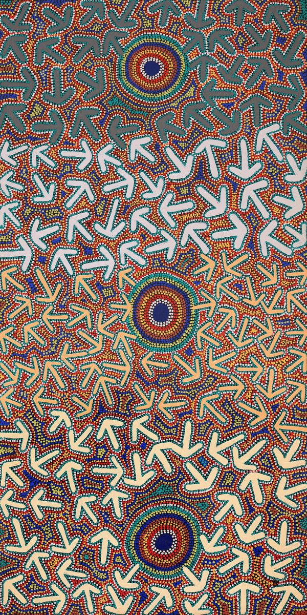 Aboriginal Art by Jeffrey Jangala Gallagher, Yankirri Jukurrpa (Emu Dreaming) - Ngarlikurlangu, 122x61cm - ART ARK®