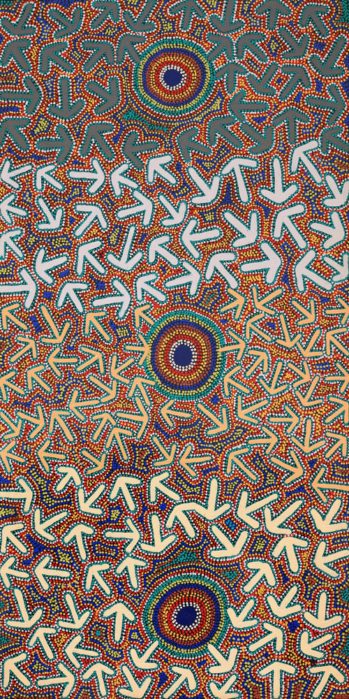 Aboriginal Artwork by Jeffrey Jangala Gallagher, Yankirri Jukurrpa (Emu Dreaming) - Ngarlikurlangu, 122x61cm