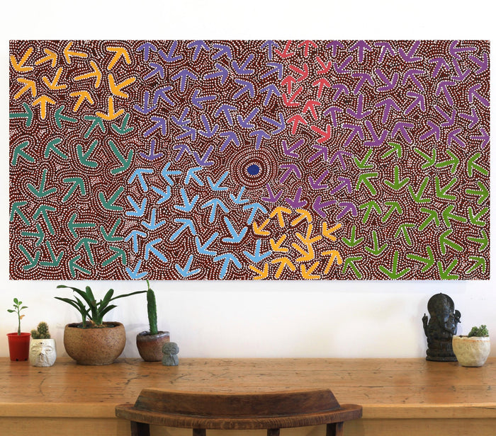 Aboriginal Art by Jeffrey Jangala Gallagher, Yankirri Jukurrpa (Emu Dreaming) - Ngarlikurlangu, 122x61cm - ART ARK®