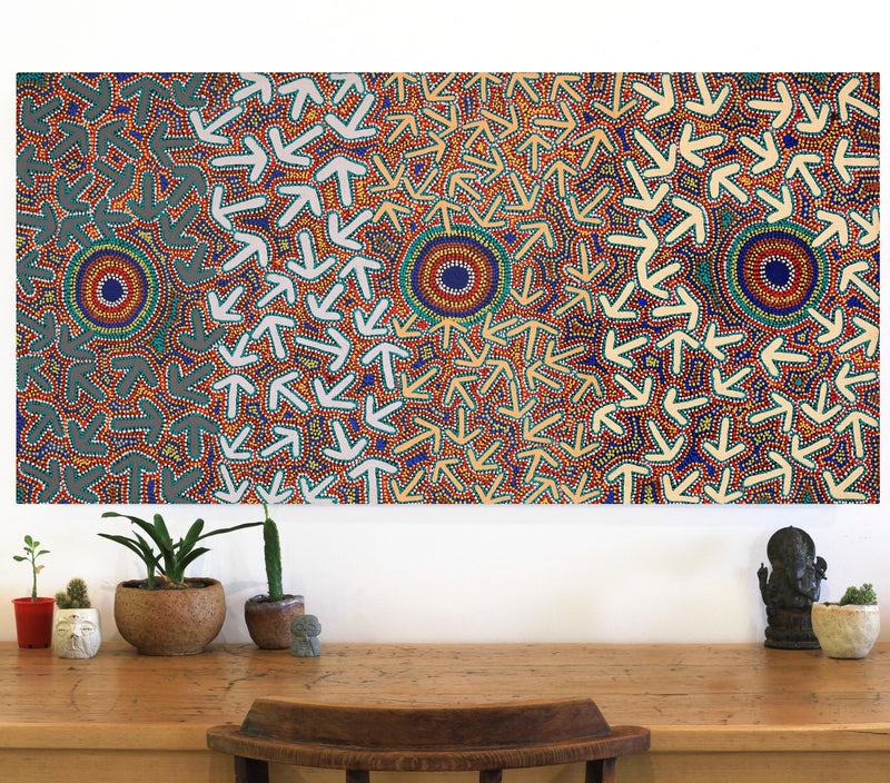 Aboriginal Artwork by Jeffrey Jangala Gallagher, Yankirri Jukurrpa (Emu Dreaming) - Ngarlikurlangu, 122x61cm