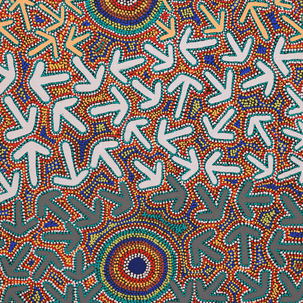 Aboriginal Artwork by Jeffrey Jangala Gallagher, Yankirri Jukurrpa (Emu Dreaming) - Ngarlikurlangu, 122x61cm