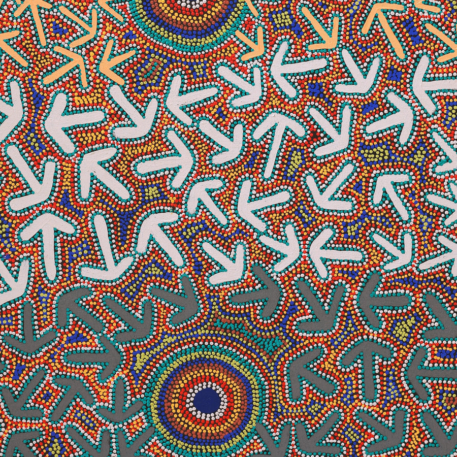 Aboriginal Artwork by Jeffrey Jangala Gallagher, Yankirri Jukurrpa (Emu Dreaming) - Ngarlikurlangu, 122x61cm
