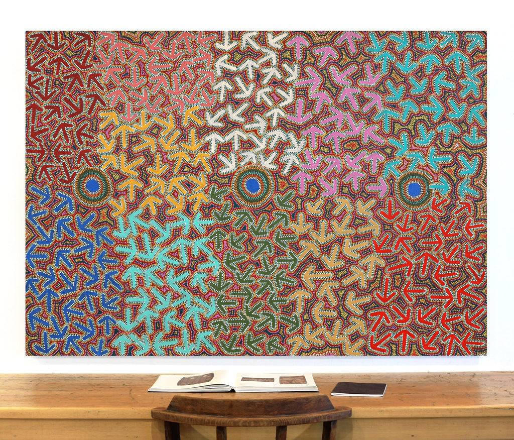 Aboriginal Artwork by Jeffrey Jangala Gallagher, Yankirri Jukurrpa (Emu Dreaming) - Ngarlikurlangu, 152x107cm