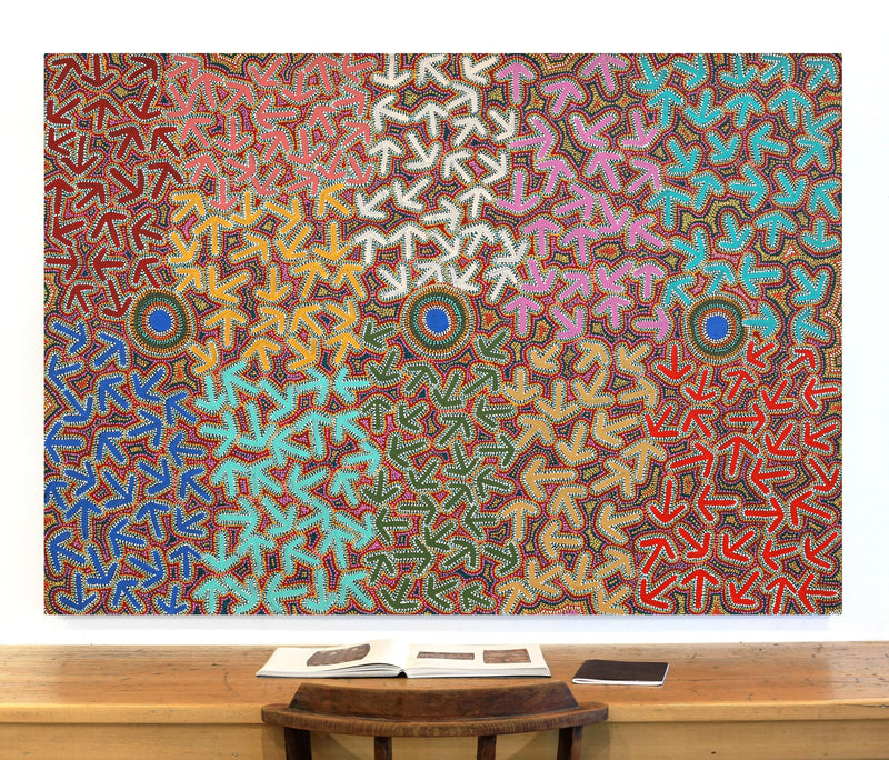 Aboriginal Artwork by Jeffrey Jangala Gallagher, Yankirri Jukurrpa (Emu Dreaming) - Ngarlikurlangu, 152x107cm