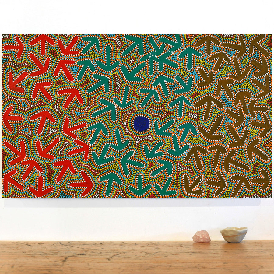 Aboriginal Artwork by Jeffrey Jangala Gallagher, Yankirri Jukurrpa (Emu Dreaming) - Ngarlikurlangu, 76x46cm