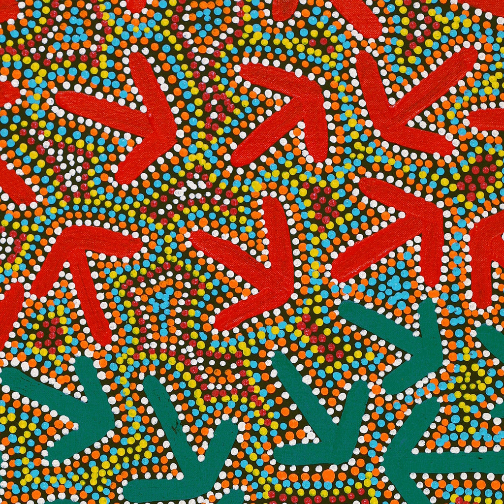 Aboriginal Artwork by Jeffrey Jangala Gallagher, Yankirri Jukurrpa (Emu Dreaming) - Ngarlikurlangu, 76x46cm
