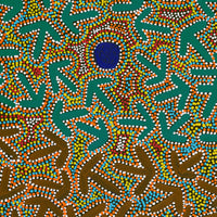 Aboriginal Artwork by Jeffrey Jangala Gallagher, Yankirri Jukurrpa (Emu Dreaming) - Ngarlikurlangu, 76x46cm