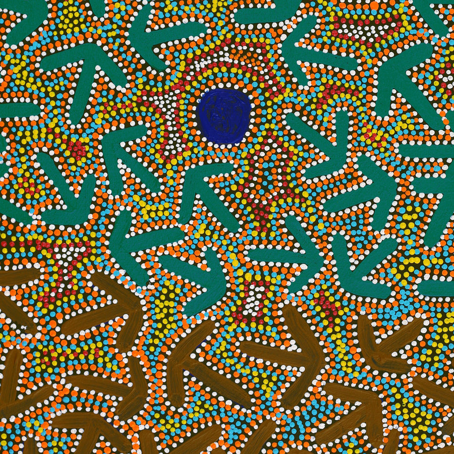 Aboriginal Artwork by Jeffrey Jangala Gallagher, Yankirri Jukurrpa (Emu Dreaming) - Ngarlikurlangu, 76x46cm