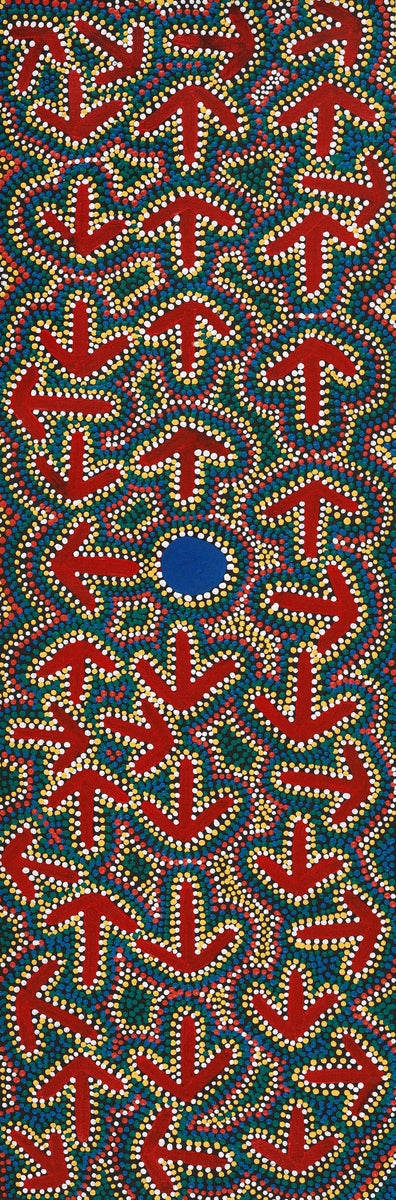 Aboriginal Art by Jeffrey Jangala Gallagher, Yankirri Jukurrpa (Emu Dreaming) - Ngarlikurlangu, 91x30cm - ART ARK®