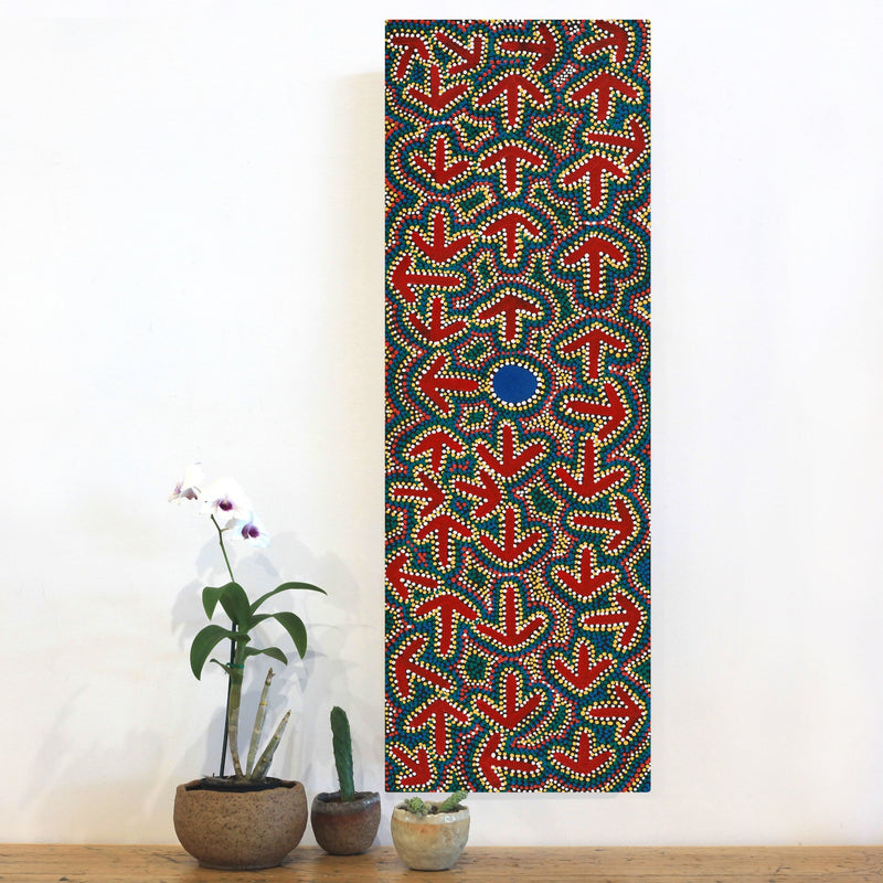 Aboriginal Artwork by Jeffrey Jangala Gallagher, Yankirri Jukurrpa (Emu Dreaming) - Ngarlikurlangu, 91x30cm