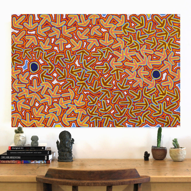 Aboriginal Artwork by Jeffrey Jangala Gallagher, Yankirri Jukurrpa (Emu Dreaming) - Ngarlikurlangu, 91x61cm