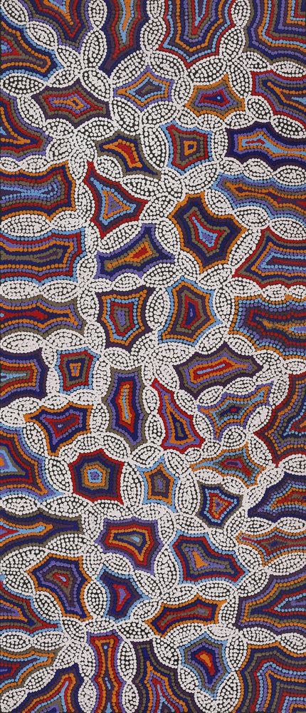 Aboriginal Artwork by Jerusha Nungarrayi Morris, Lukarrara Jukurrpa, 107x46cm