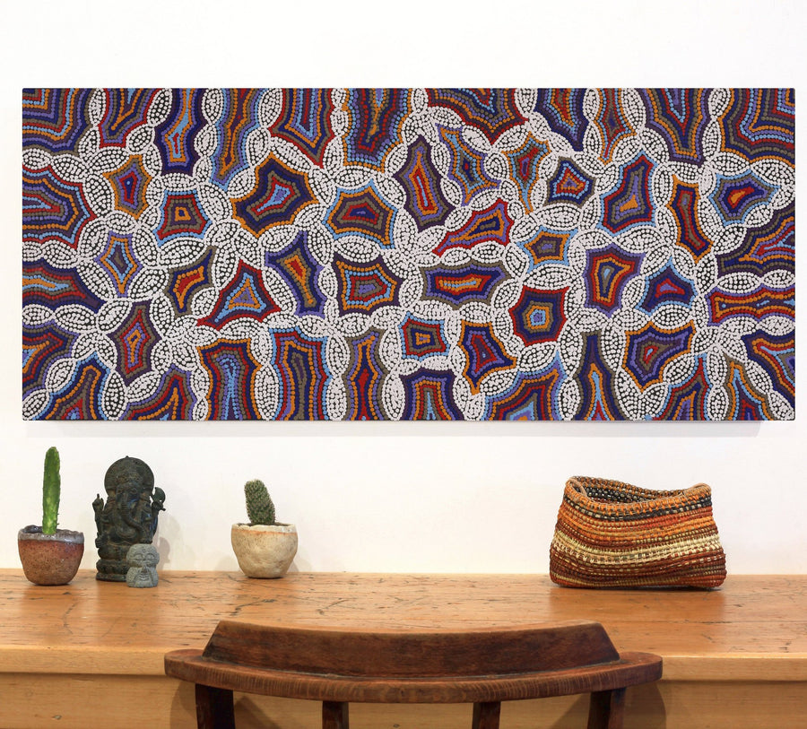 Aboriginal Artwork by Jerusha Nungarrayi Morris, Lukarrara Jukurrpa, 107x46cm
