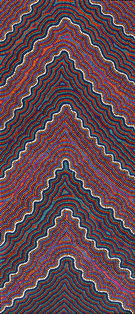 Aboriginal Artwork by Josephine Nangala Gill, Ngapa Jukurrpa (Water Dreaming) - Puyurru, 107x46cm