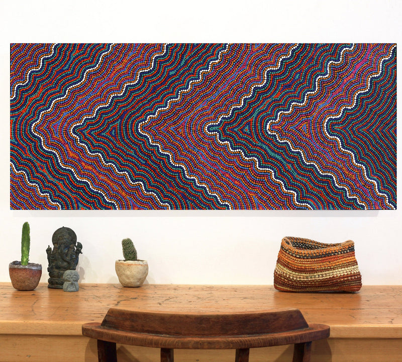Aboriginal Artwork by Josephine Nangala Gill, Ngapa Jukurrpa (Water Dreaming) - Puyurru, 107x46cm