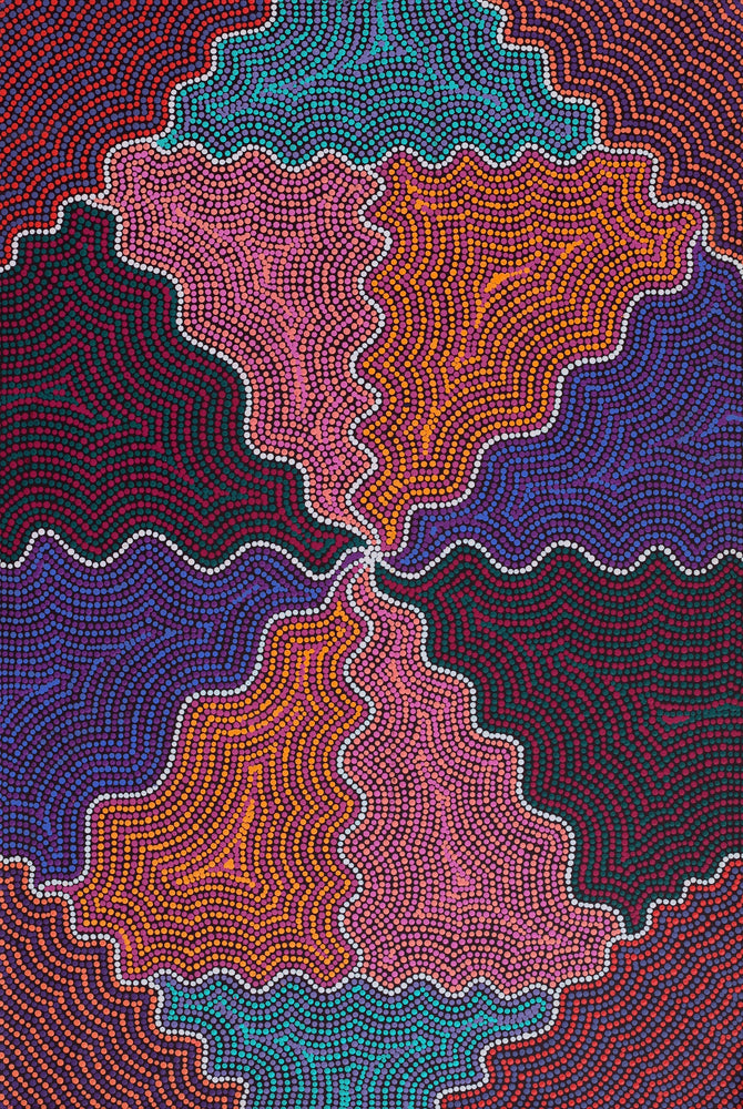 Aboriginal Artwork by Josephine Nangala Gill, Ngapa Jukurrpa (Water Dreaming) - Puyurru, 91x61cm