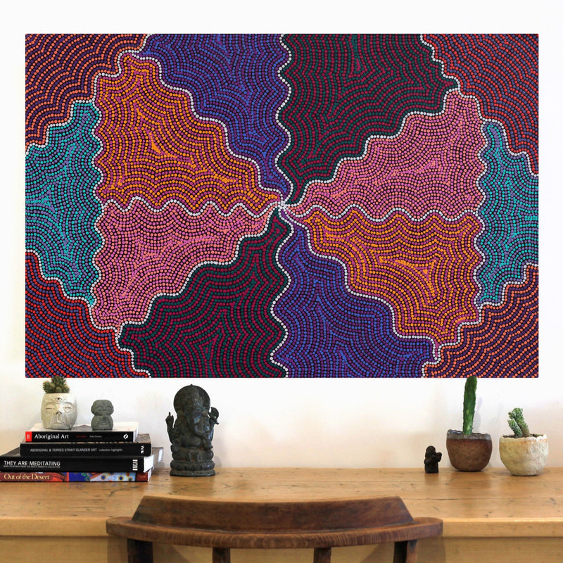 Aboriginal Artwork by Josephine Nangala Gill, Ngapa Jukurrpa (Water Dreaming) - Puyurru, 91x61cm