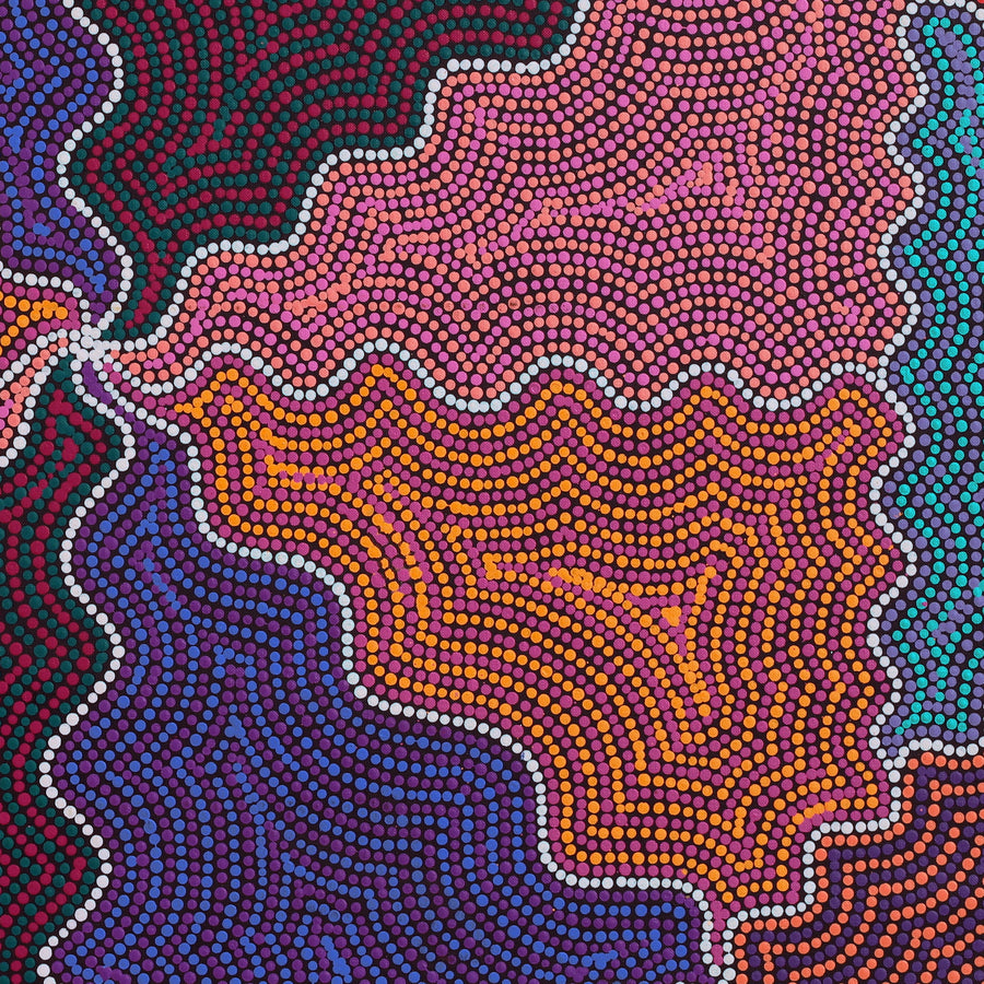 Aboriginal Artwork by Josephine Nangala Gill, Ngapa Jukurrpa (Water Dreaming) - Puyurru, 91x61cm
