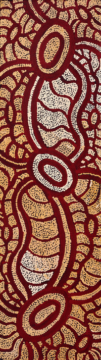 Aboriginal Artwork by Judith Nungarrayi Martin, Janganpa Jukurrpa (Brush-tail Possum Dreaming) - Mawurrji, 107x30cm