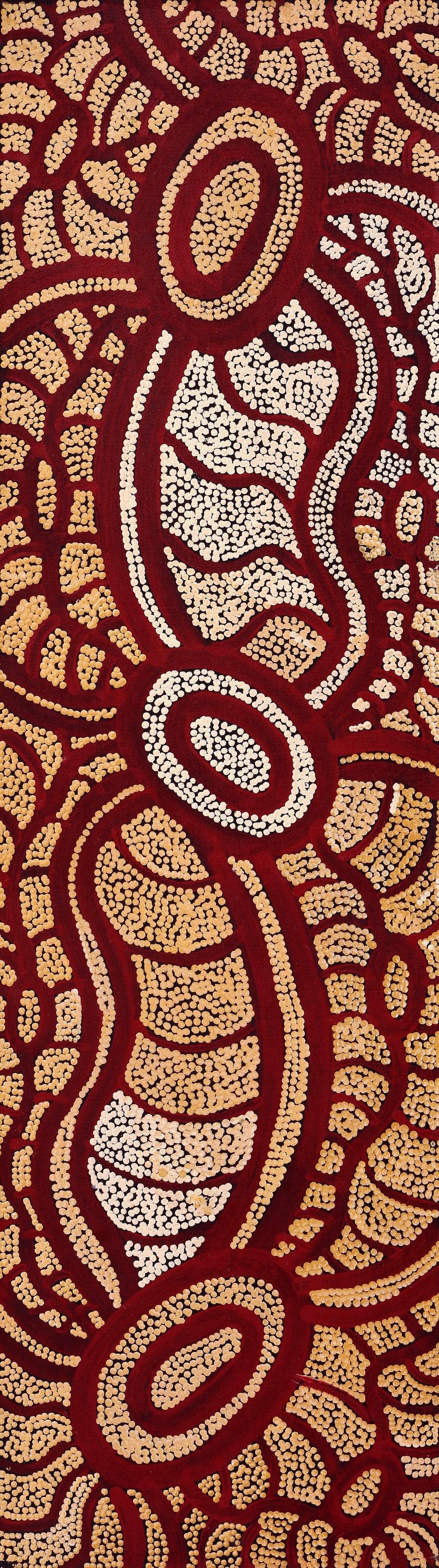 Aboriginal Artwork by Judith Nungarrayi Martin, Janganpa Jukurrpa (Brush-tail Possum Dreaming) - Mawurrji, 107x30cm