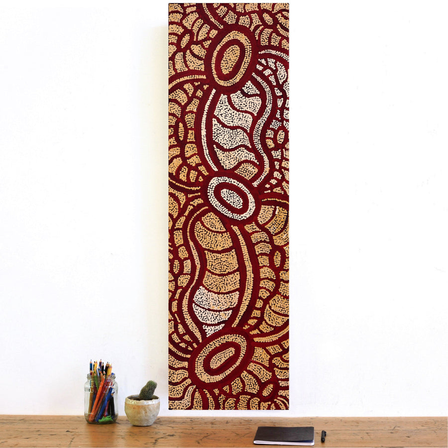 Aboriginal Artwork by Judith Nungarrayi Martin, Janganpa Jukurrpa (Brush-tail Possum Dreaming) - Mawurrji, 107x30cm