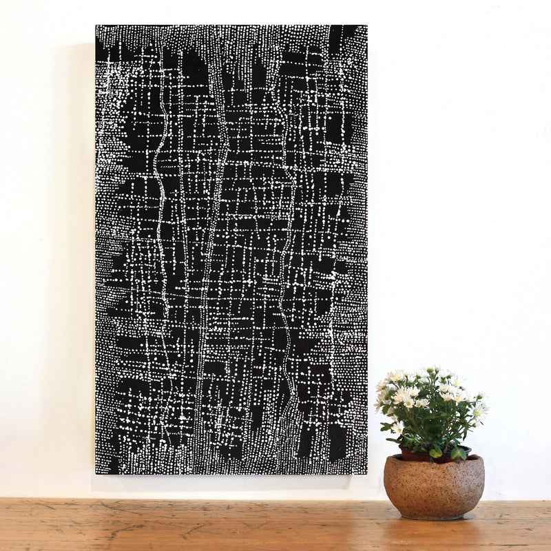 Aboriginal Artwork by Julie Nangala Robertson, Mina Mina Jukurrpa, 76x46cm