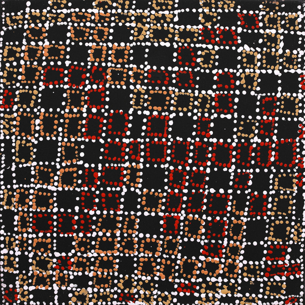 Aboriginal Artwork by Julie Nangala Robertson, Ngapa Jukurrpa (Water Dreaming) - Pirlinyarnu, 30x30cm