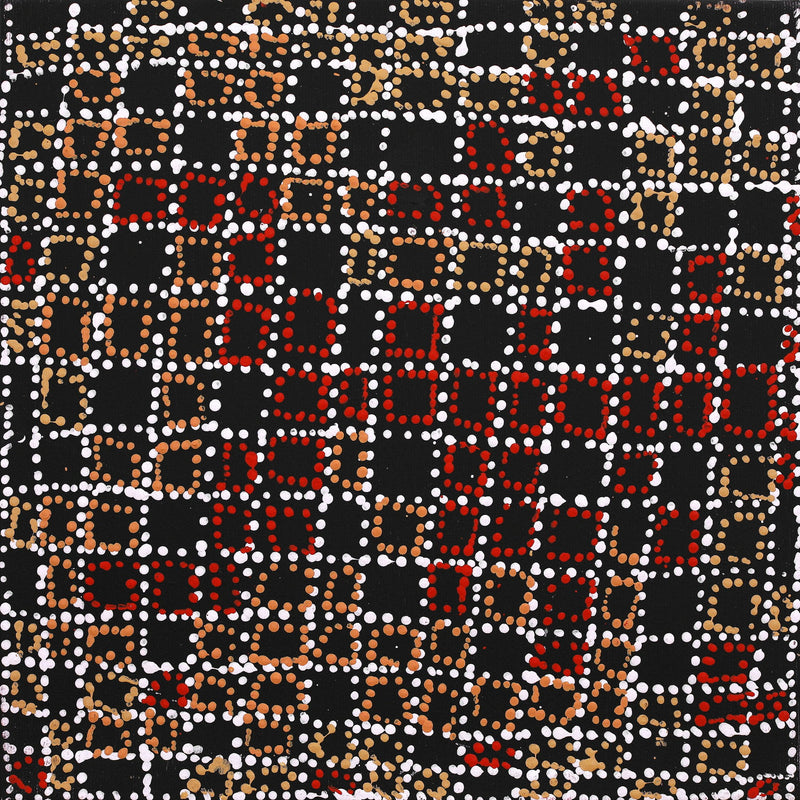 Aboriginal Artwork by Julie Nangala Robertson, Ngapa Jukurrpa (Water Dreaming) - Pirlinyarnu, 30x30cm