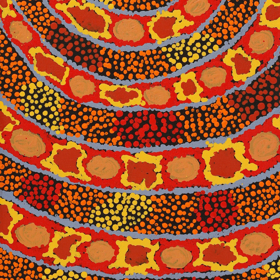 Aboriginal Artwork by Juliette Nakamarra Morris, Wanakiji Jukurrpa (Bush Tomato Dreaming), 76x30cm
