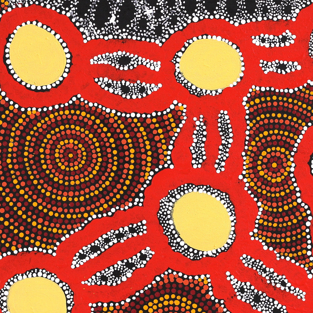 Aboriginal Art by Juliette Nakamarra Morris, Wanakiji Jukurrpa (Bush Tomato Dreaming), 91x76cm - ART ARK®
