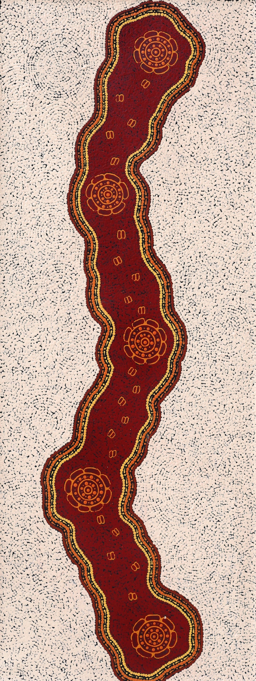 Aboriginal Artwork by Kara Napangardi Ross, Pamapardu Jukurrpa (Flying Ant Dreaming) - Warntungurru, 122x46cm